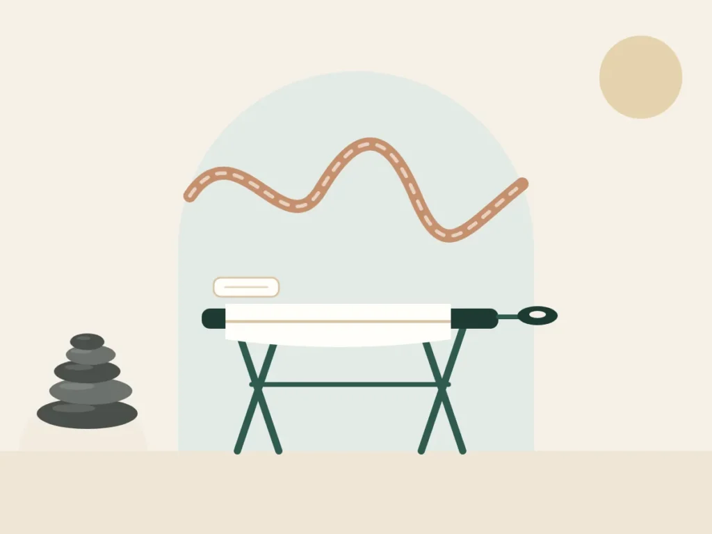 Massage table with a knotted rope easing loose, representing deep tissue massage