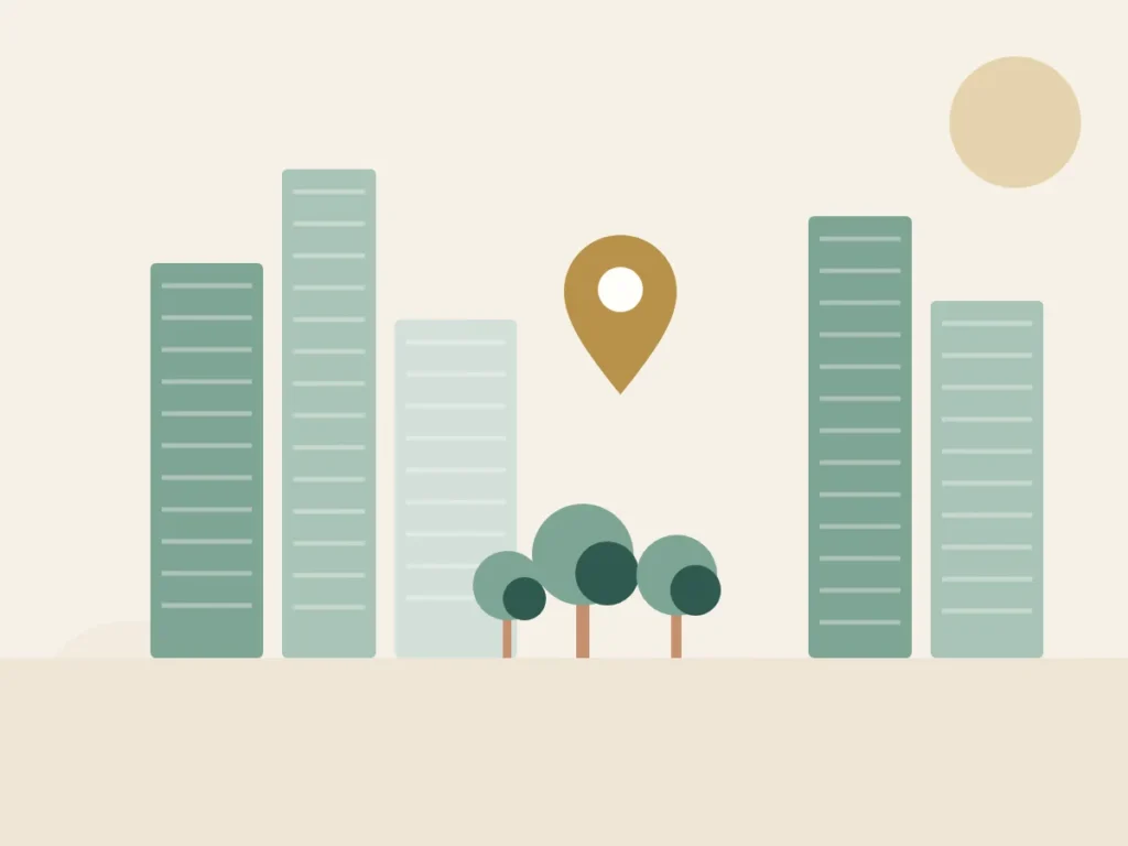 Al Nahda Sharjah residential towers beside a park, with a location pin