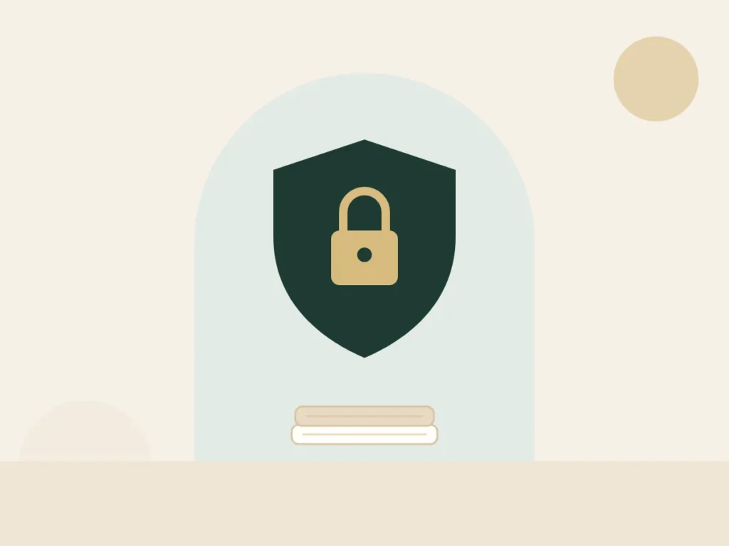 Shield with a lock above a folded towel, representing client privacy