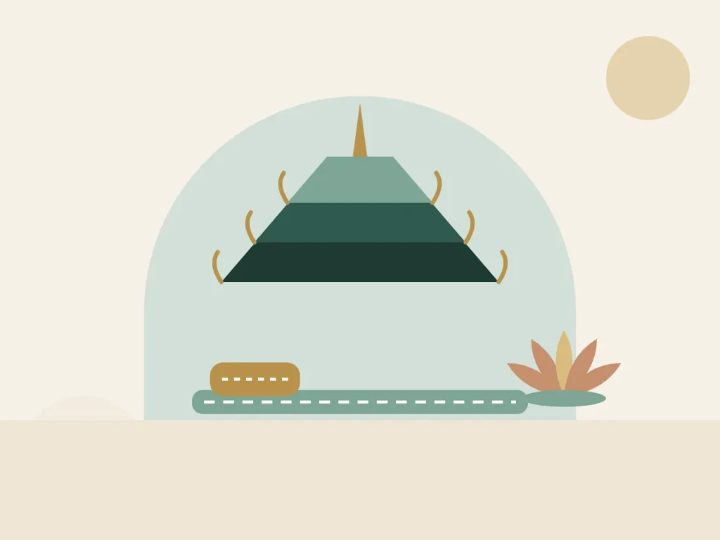 Traditional Thai temple roof silhouette above a massage mat, representing Thai massage heritage